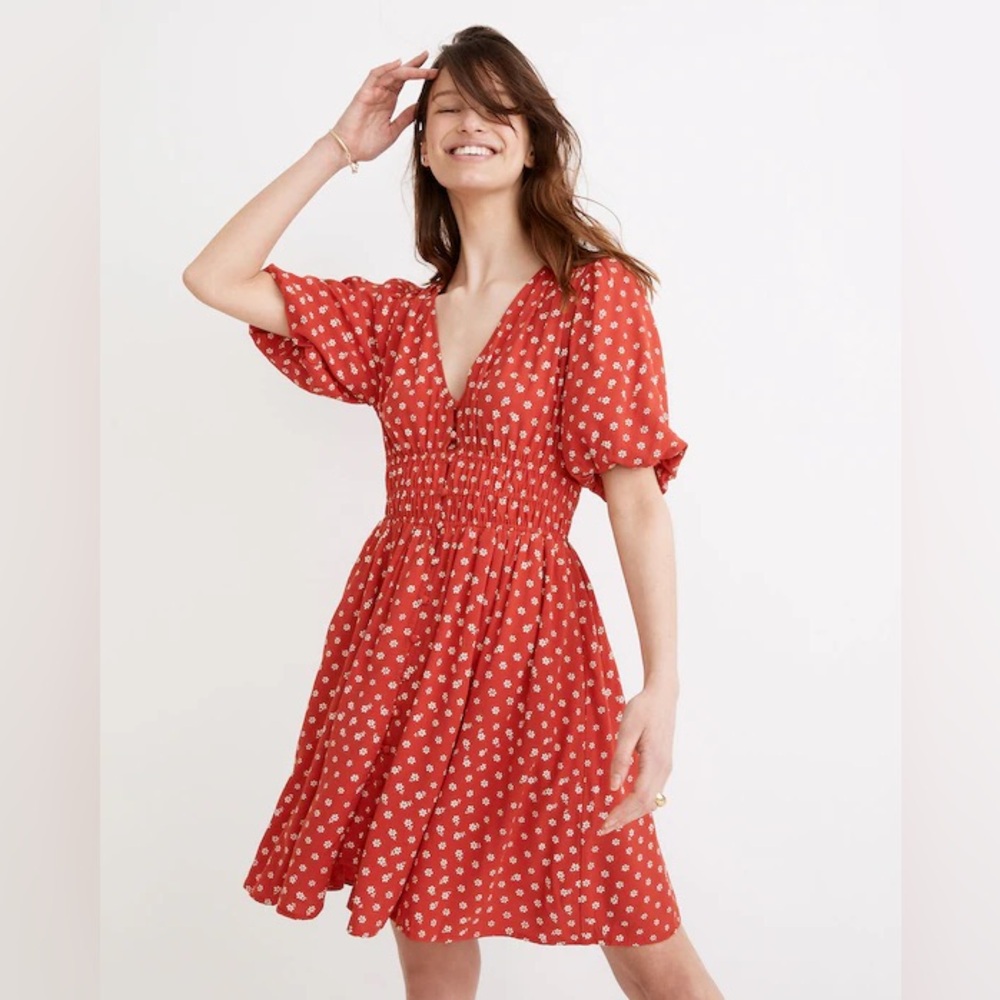 MADEWELL Sophia Red Floral Mini Dress in Bandana Flower